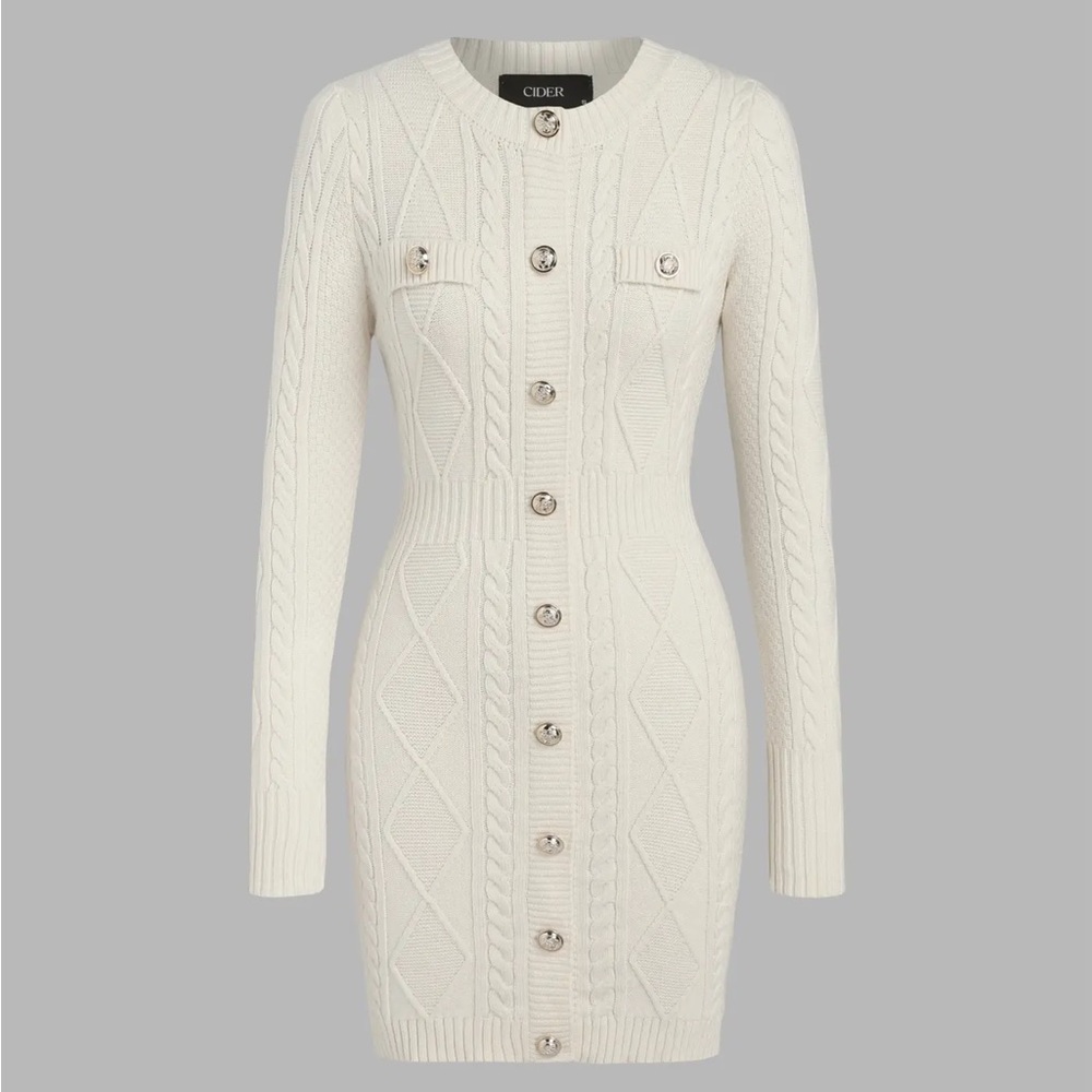 Cider Knit Solid Round Neckline Button Sweater Cr… - image 1